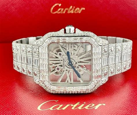 cartier santos 100 skeleton replica|cartier santos skeleton iced out.